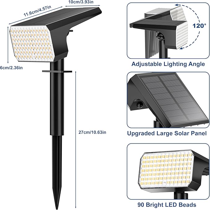 LANSOW Solar Spot Lights Outdoor Waterproof IP67, (8 Pack/90 LED/4 Modes) Solar Landscape Spotlights, 2-in-1 Solar Powered Flood Lights for Yard Garden Pathway Outside Tree, Auto ON/Off(Warm White)