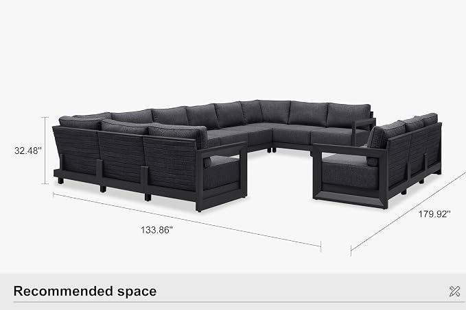 PURPLE LEAF Patio Furniture Set Enclosed Outdoor Couch with 9.6" Thick Cushion and Soft Pillows 13 Piece Outdoor Sectional Sofas Modern Outdoor Conversation Sets for Yard Porch Deck Poolside, Grey