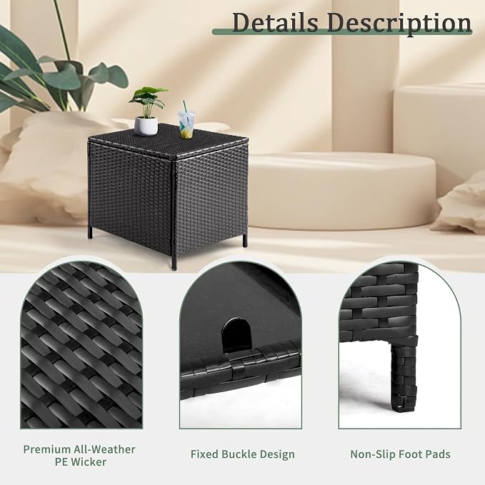 Outdoor Wicker Side Table with Lid, All-Weather Rattan Side Table with Storage, 27-Gallon Capacity, Water-Resistant Wicker Patio Table, for Outdoor Patio and Garden, Black