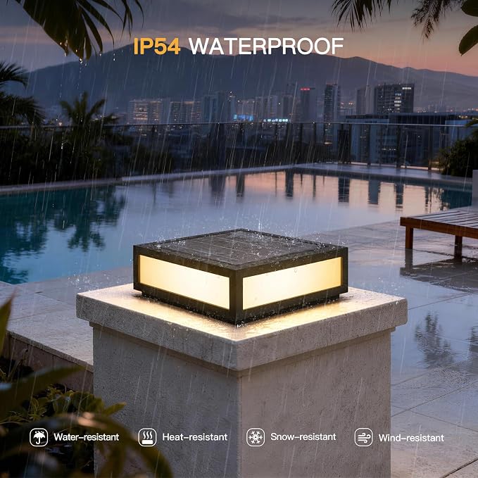 MVBT Large Solar Post Lights, 16" Square Pillar Light, Outdoor Column Light | 3000K LED Post Lamp, Solar Power Modern Column Lighting, Dusk to Dawn Exterior Gate Post Light for Driveway Entry Patio Posts