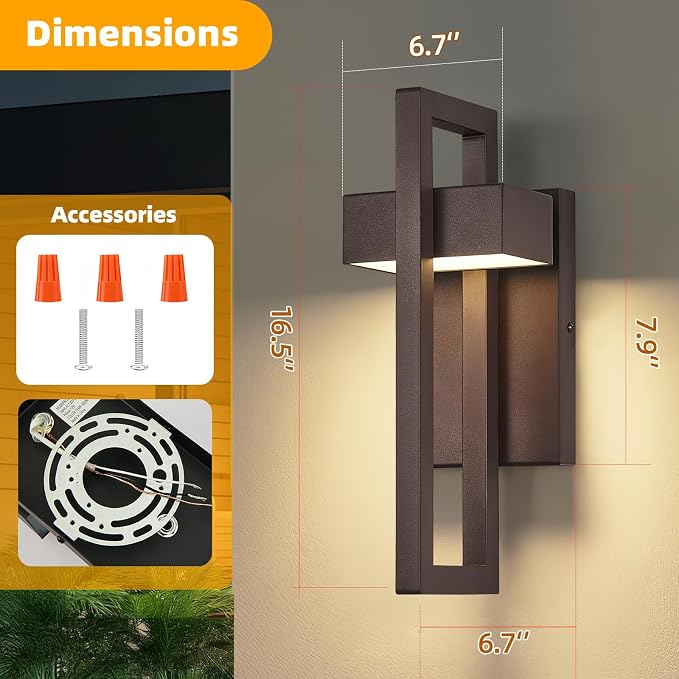 16.5'' Modern LED Outdoor Wall Sconce, Integrated LED Outdoor Light Fixtures Wall Mount Exterior Lights, Brown Front Porch Outside Lighting for House, Backyard, Warm White 3000K, 1 Pack