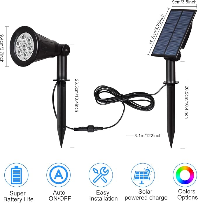T-SUNUS RGB Solar Landscape Spotlights Christmas, Color Changing Spot Lights Waterproof IP65 Garden Pond Light, 180° Adjustable Wall Tree Light Separately Installed for Outdoor/Indoor Halloween 4 Pack | 4 Pack, Separated For Garden Pond Tree
