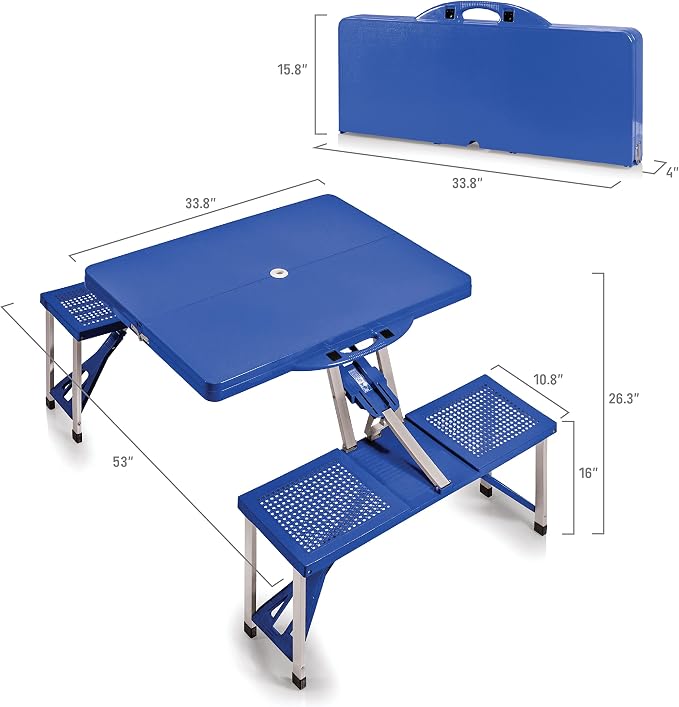 PICNIC TIME NFL Picnic Table Portable Folding Table with Seats and Umbrella