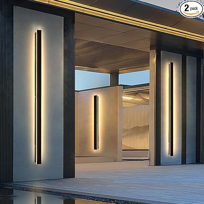 Modern Outdoor Wall Lights, 2PC 79inch Long Outdoor Sconce Lights Black Linear Wall Lights Exterior IP65 Waterproof Outside Light Wall Mounted LED Outside Porch Lights for House Patio