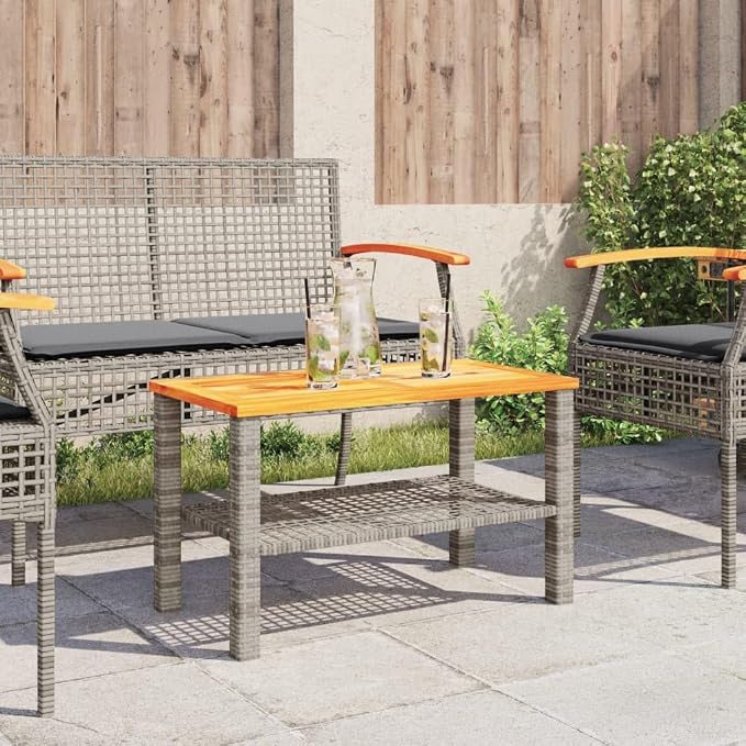 Patio Table & Picnic Table Gray PE Rattan Outdoor Table Pool Side Table for Patio Garden Backyard 27.6 x 15 x 16.5 in