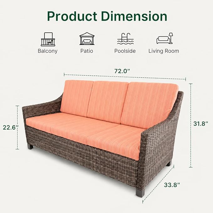Wicker Patio Conversation Set, Outdoor Patio Furniture Set with Deep Seating, Wide Armrests & Thick Cushions, All-Weather Outdoor Furniture Set for Patio, Porch, Deck & Backyard