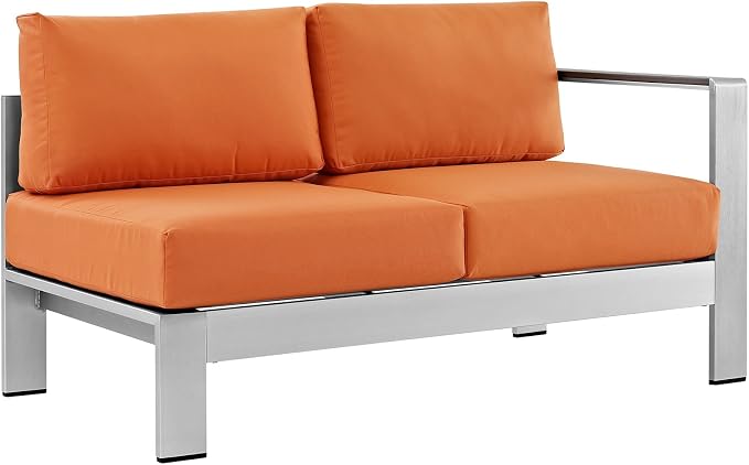 Modway Shore 7-Piece Aluminum Outdoor Patio Sectional Sofa Set in Silver Orange
