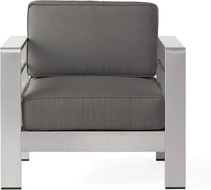 Christopher Knight Home Crested Bay Aluminum Patio Chat Set, 5-Pcs Set, Khaki / Silver