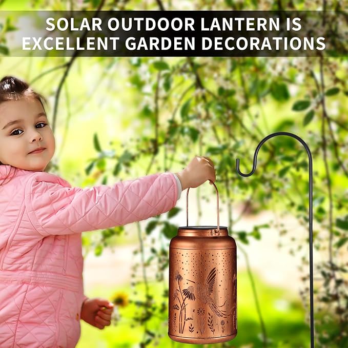 2 Pack Solar Lanterns Outdoor Waterproof Hummingbird Garden Decor | Gifts for Women Mom Grandma Hanging Solar Lights Metal Decoration Outside for Yard, Patio(Dandelions)
