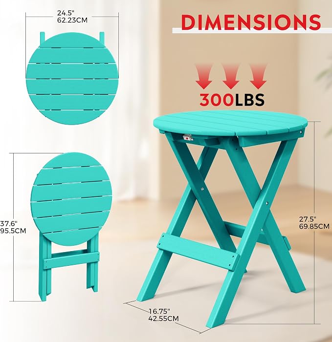 Costaelm Outdoor Bistro Table, Patio Round Portable Folding Bar Height Table Tall Balcony Pub Small High Top for Front Porch Deck, Backyard, Garden, Turquoise