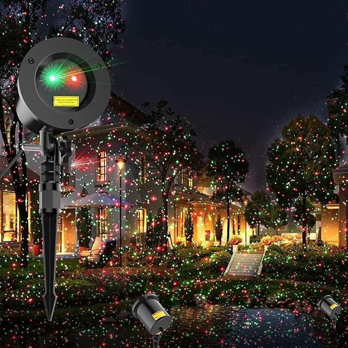 Christmas Laser Light Projector Red and Green Star Laser Lights Show with Timer for Outdoor Decorations Waterproof Landscape Lighting for Christmas and Holidays | Red and Green Star Laser Lights with Timer for Outdoor Decorations Waterproof Landscape L...