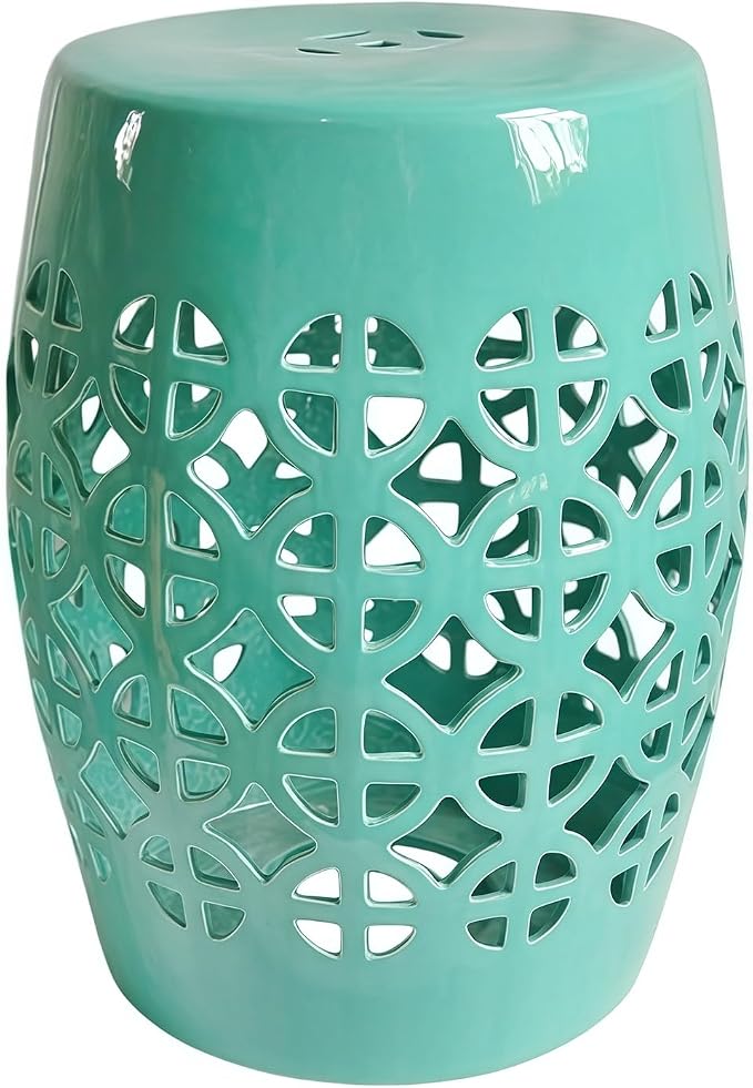 Decorative Ceramic Garden Stool, Hand-Crafted Outdoor Side Table, Shoe Changing Drum Stool for Patio, Living Room Accent Furniture(Green 2)