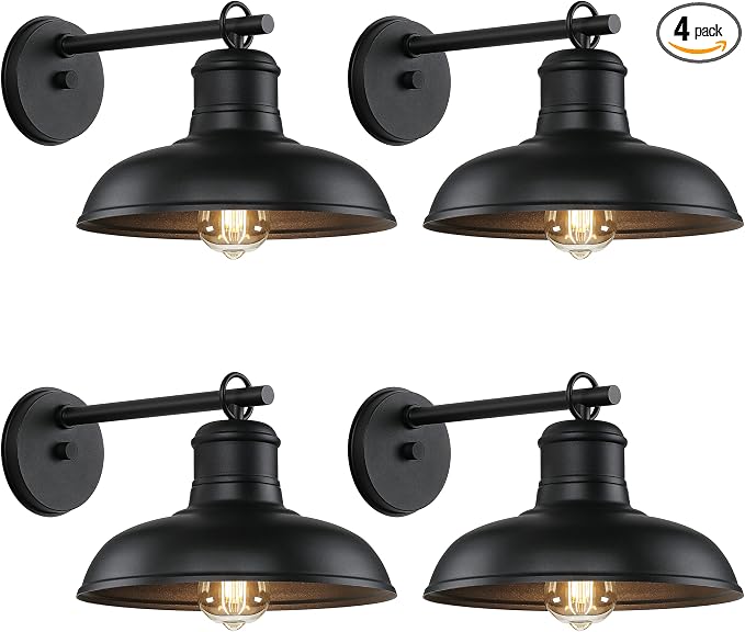 Outdoor Wall Lights Waterproof, 4-Pack Black Sconces, Farmhouse Barn Lights | Modern Indoor Wall Mount Lighting Fixtures with E26 Socket, Anti-Rust Exterior Lantern for Patio Porch Doorway Garage