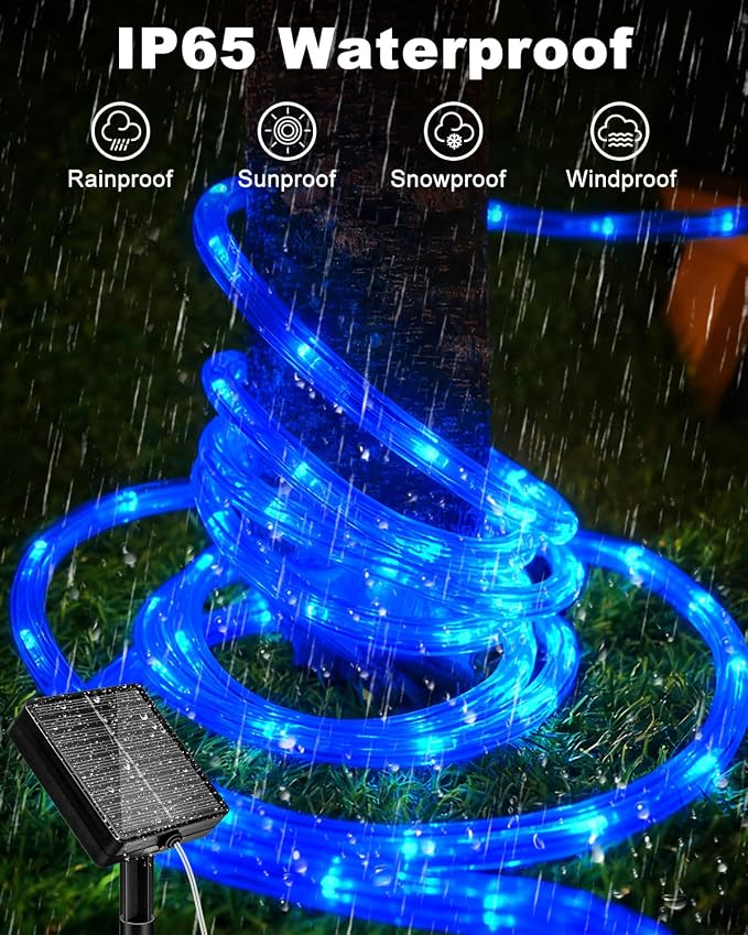 btfarm 2 Pack Solar Rope Lights Outdoor, Total 92FT 240LED Solar String Lights Outside Waterproof, 8 Lighting Mode Solar Powered Trampoline Light for Garden Tree Christmas Yard Party Decor, Blue