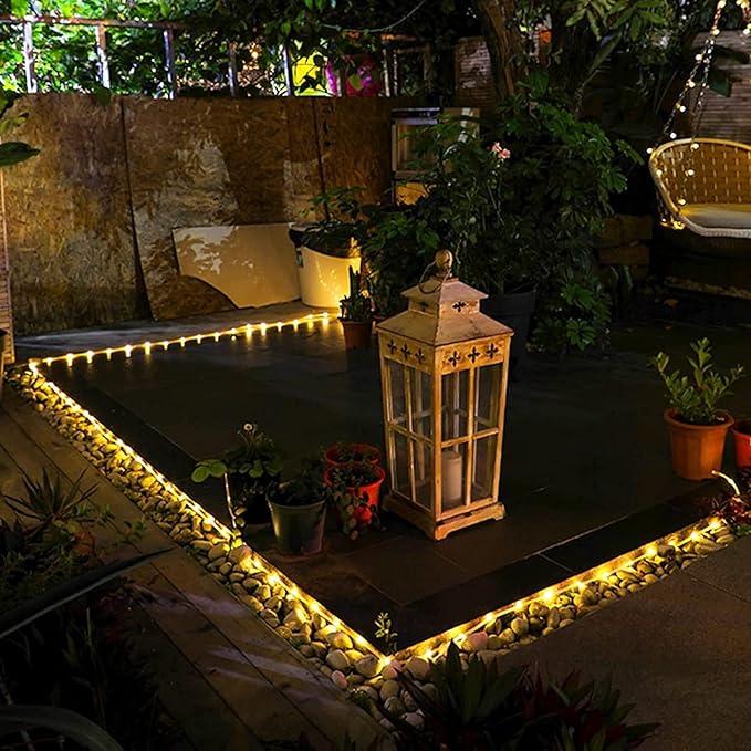 JMEXSUSS 66ft 200 LED Warm White Solar Rope Lights with 8 Modes | Solar Christmas Lights Outdoor Waterproof, Rope Lights for Fence,Gazebo,Yard,Walkway,Path