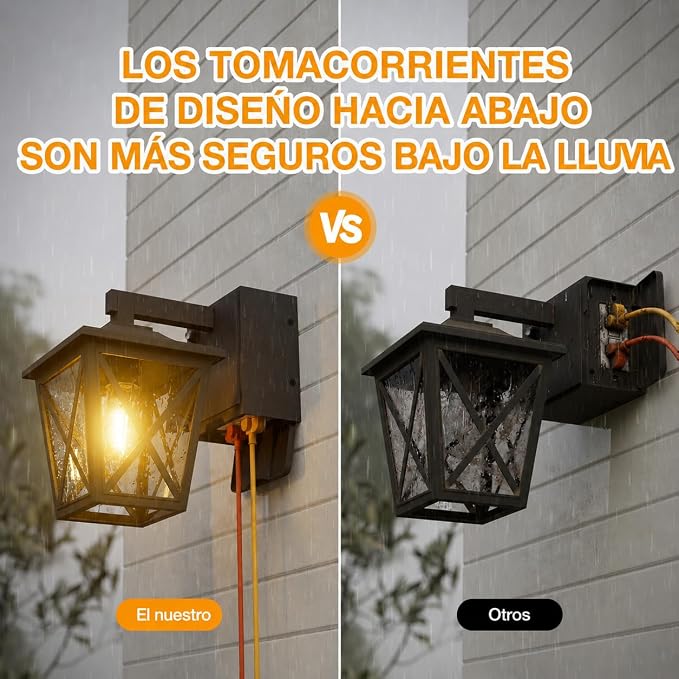 Ehaho Porch Light with GFCI Outlet Aircraft Grade Aluminum Alloy Black 2PCS | Dusk to Dawn Outdoor Lights Waterproof IP 68 Upgraded 3 Lighting Modes Exterior Light with Plug for Front Door Patio Garage