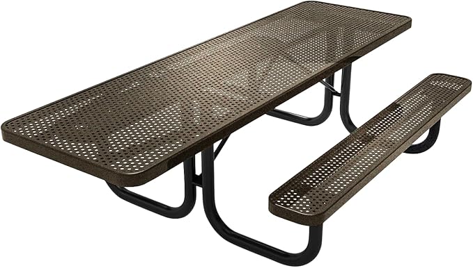 COATEDOUTDOORFURNITURE Heavy-Duty Portable ADA-Compliant Outdoor Picnic Table, Punched Steel Patio Dining Furniture Made in America (8ft Rectangular, One-Side Handicap, Textured Gold Vein)