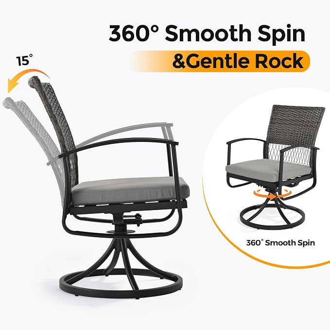 HAPPATIO 9-Piece Patio Dining Set with Wicker Swivel Rocker Patio Chairs | Outdoor Dining Set, Powder-Coated Metal Dining Table with Umbrella Hole, Removable Cushions for Outside Lawn, Garden