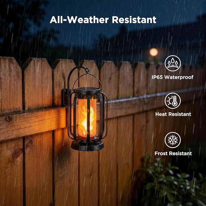 Hompavo Gen2 Solar Lanterns Outdoor Lights with Ultra-Real Flame | USB/Solar Charging & 4-Mode, Waterproof Decorative Hanging/Table Light for Pathway Yard Patio Garden Decor Gifts for Women, 4