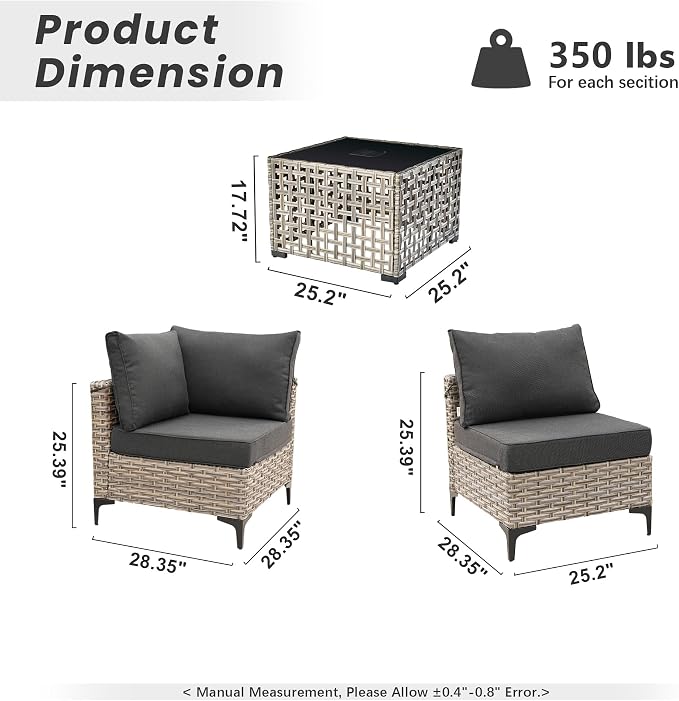 Outdoor Patio Furniture Sets,5 PCS Patio Conversation Set Outside Rattan Sectional Sofa with Coffee Table Fit Backyard Porch Garden Poolside Balcony