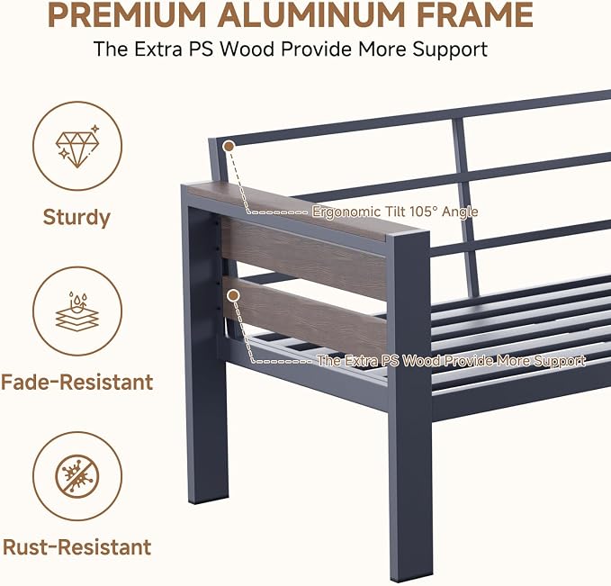 SUNYRISY Aluminum Outdoor Patio Furniture Set with Coffee Table, 4 Piece Metal Outdoor Modern Conversation Sets with Thick Cushions, Sectional Sofa Couch Set for Porch, Deck, Backyard
