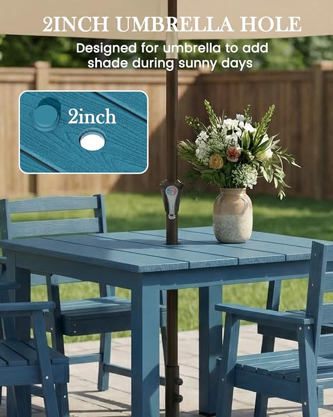 LOUNZY 5 Piece HDPE Patio Dining Set for 4, All Weather Furniture,Navy | 4 person HDPE outdoor table and chairs set, wood-look, 304 stainless steel hardware, strong and stable for daily patio