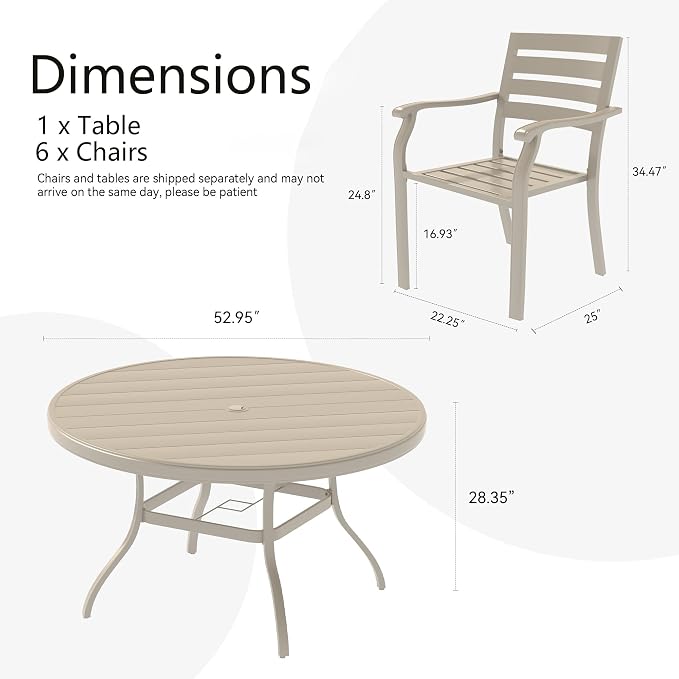 LUMISOL 7-Piece Outdoor Patio Dining Set, 4 Stackable Metal Dining Chairs and 40.6" Round Metal Dining Table, Outdoor Table and Chairs for Lawn Garden Backyard, Sandstone