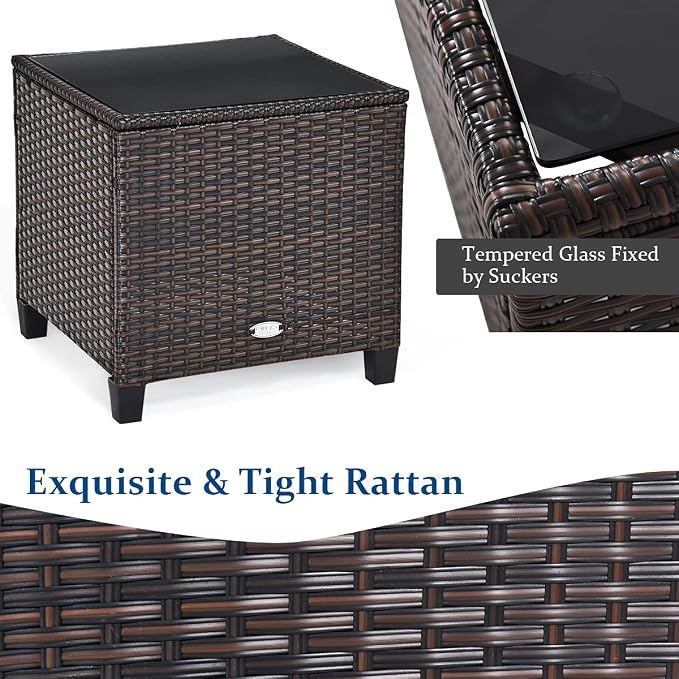 AUGESTER 3 PCS Patio Furniture Set, Outdoor PE Rattan Wicker Conversation Sofa Set w/Washable Cushion and Tempered Glass Tabletop, All Weather Chat Sofa for Garden Poolside Balcony Porch (Black)
