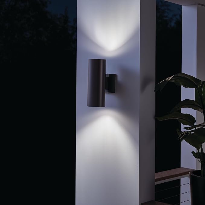 Kichler Cylinders 12" 2-Light Outdoor Cylinder Wall Sconce in Architectural Bronze, (12" H x 4.75" W), 9244AZ