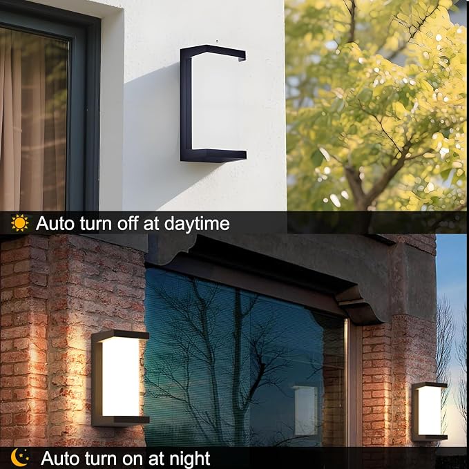 Dusk to Dawn Exterior Wall Lights,Modern LED Outdoor Light Fixture,3000k Black Wall Sconce,Ouside Light for House Porch Patio Garage Walkway Backyard Garden