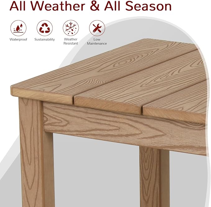Stoog HIPS Outdoor Side Table, Weather Resistant 2-Tier Rectangle Patio End Table, Easy to Clean & Maintain, for Deck, Balcony, Garden, Teak