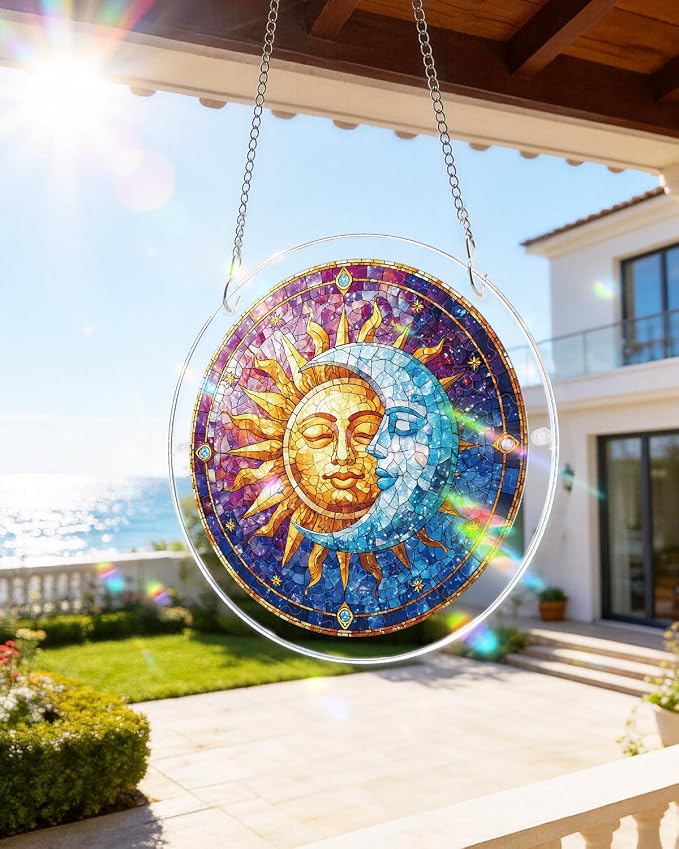 Acrylic Suncatcher Puzzle, Sun and Moon in Harmony-7.4 in | DIY Suncatcher Puzzle Kits for Adults, Acrylic Jigsaw Puzzle Suncatcher, Garden&Window Hanging Decor, Unique Gift