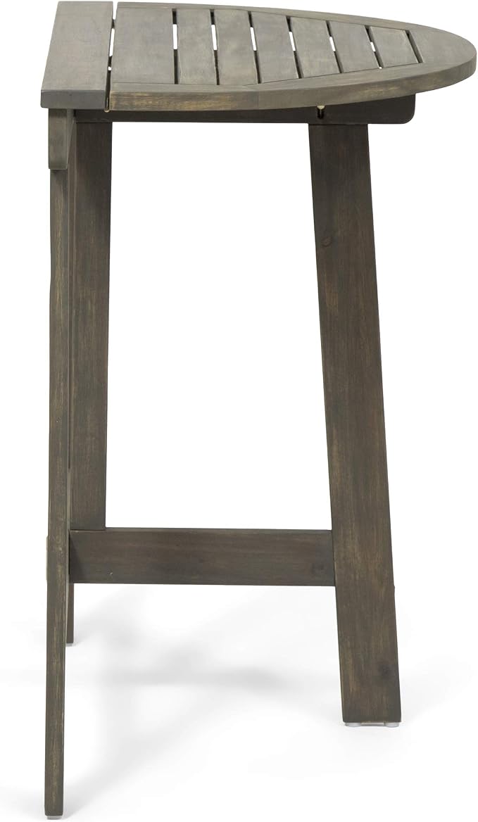 Sophia Outdoor Half-Round Folding Acacia Wood Bistro Table, Gray