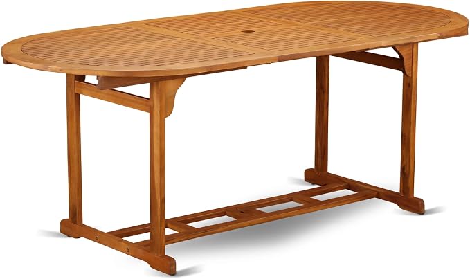 East West Furniture BSDK5CWNA 5 Piece Patio Dining Set Includes an Oval Outdoor Acacia Wood Table and 4 Folding Side Chairs, 36x79 Inch, Natural Oil