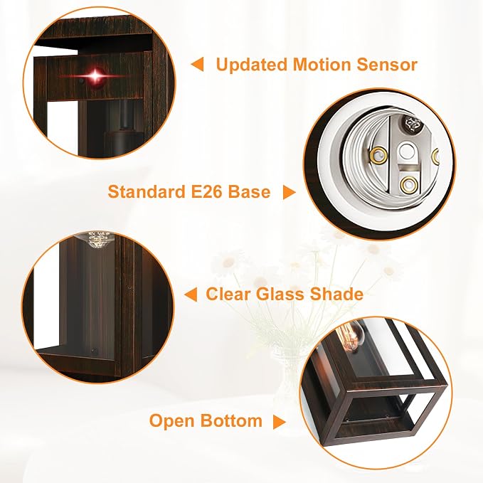 15" Motion Sensor Classic Outdoor Light Fixture Wall Mount, 3 Lighting Modes Waterproof Anti-Rust Wall Sconces, 2 Pack Exterior Lighting Fixtures for Front Door, Porch, Garage