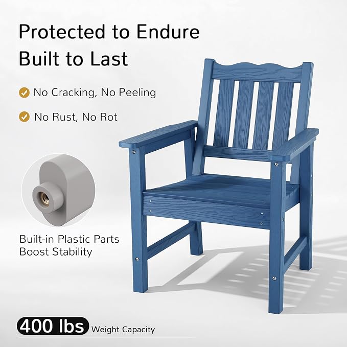 Stoog Outdoor Chairs & Bench Set, All-Weather Patio Furniture Set, Include 2 Patio Chairs and 1 Bench, Blue