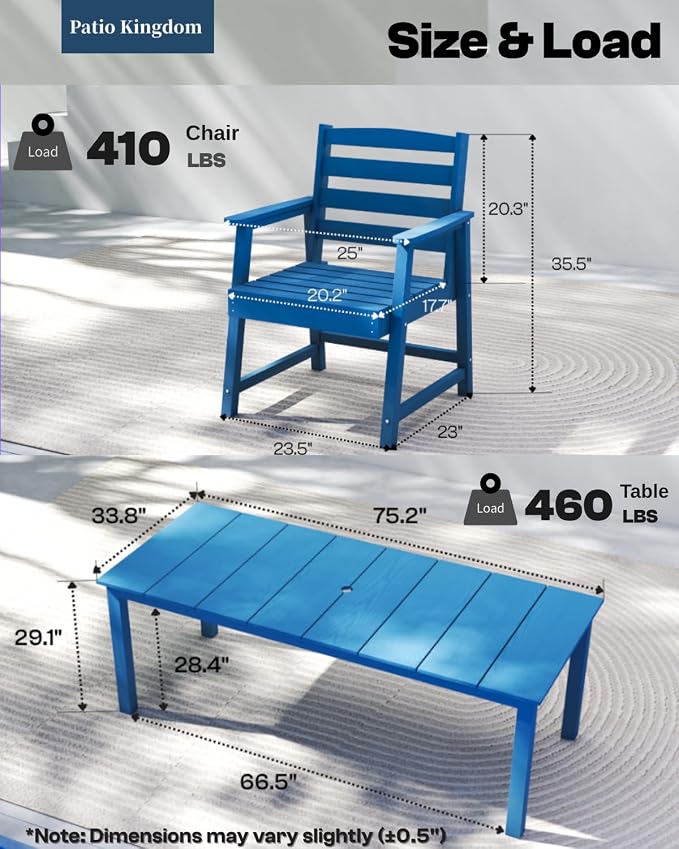 5-Piece Outdoor Dining Set with 75.2" Table for 4,Navy Blue | HDPE material, umbrella hole design, weather-resistant furniture, perfect for garden, lawn, poolside, yard, balcony, deck