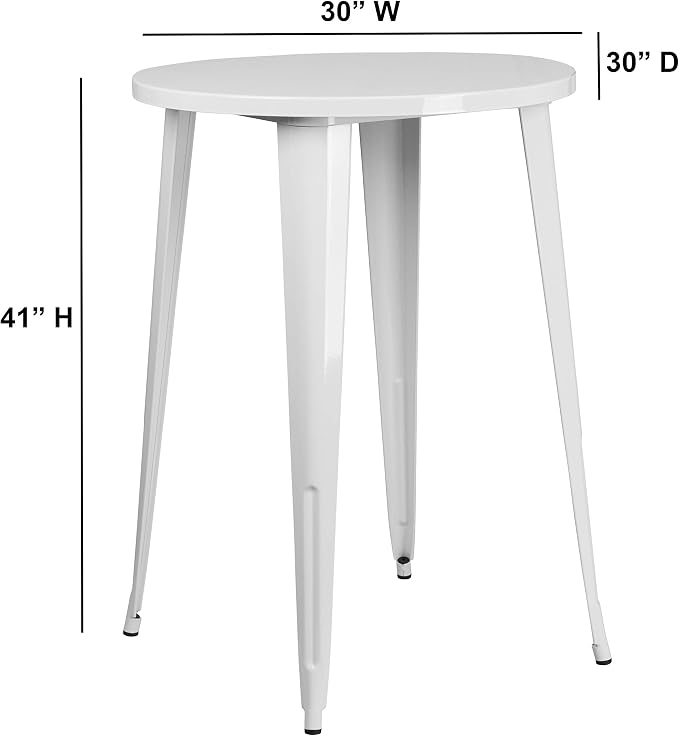 EMMA + OLIVER Commercial Grade 30" Round White Metal Indoor-Outdoor Bar Height Table