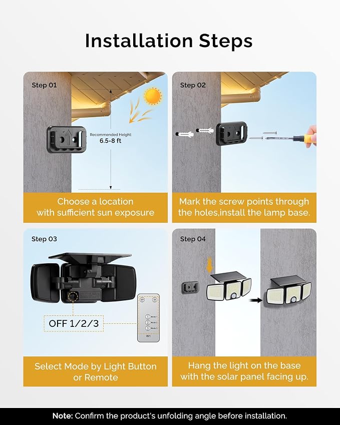 Brightown 4 Pack Solar Flood Outdoor Lights with Motion Sensor 3 Modes | 2500LM 223 LED Solar Outdoor Lights, 3 Head 270° Wide Angle Street Area IP65 Waterproof Security Wall Lights with Remote