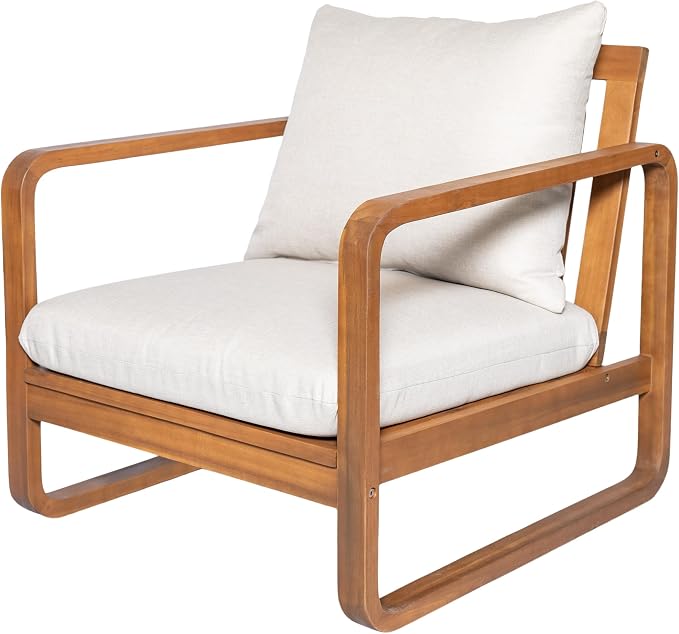 Christopher Knight Home Myra Acacia Wood 4 Piece Outdoor Patio Furniture Set, Wooden Patio Conversation Set with Loveseat Club Chairs & Coffee Table, 4-Seater Patio Sofa Chair and Table Set,Teak+Beige