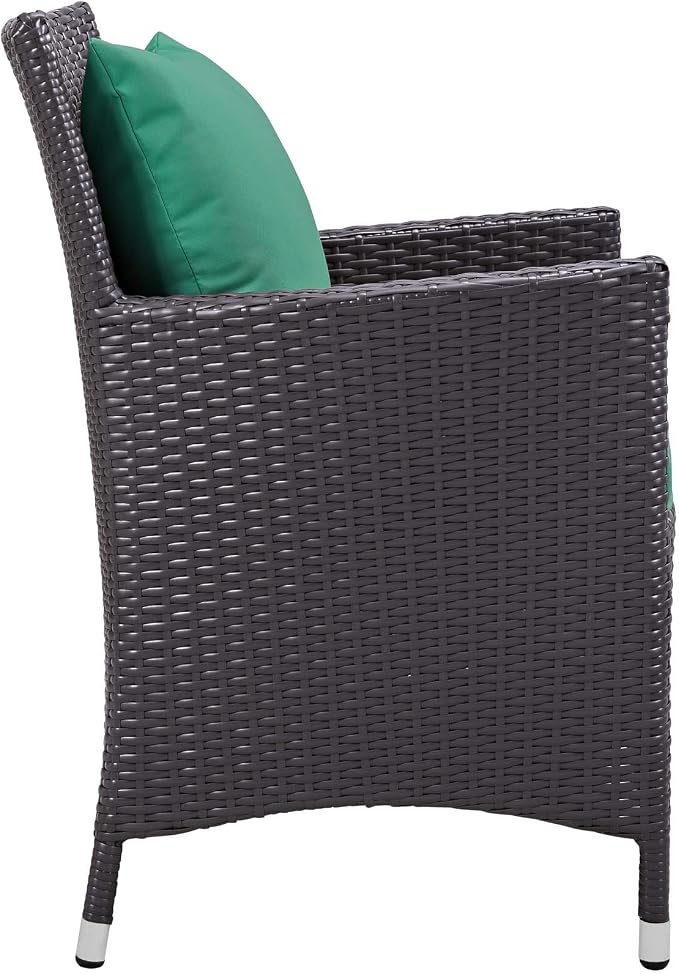 Modway Convene Wicker Rattan Outdoor Patio Dining Armchair with Cushion in Espresso Green