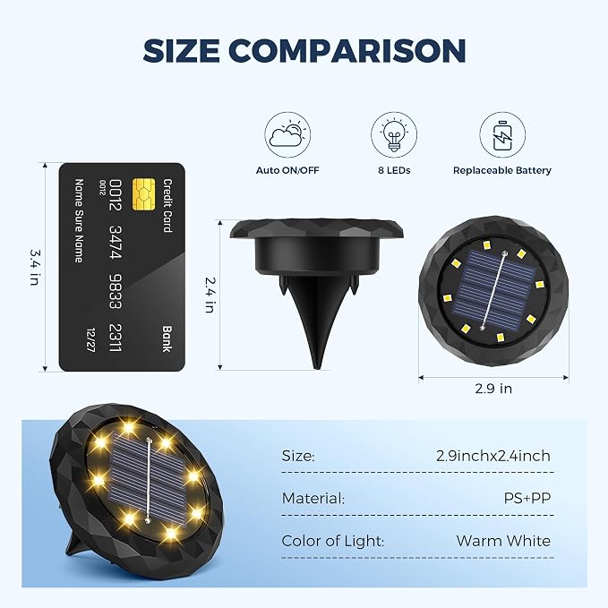 SOLPEX 20 Pack Small Solar Ground Lights, Driveway Lights Warm White | Solar Powered Pathway Lights Waterproof, Landscape Lighting for Walkway, Garden, Backyard, Patio- Black Lampshade