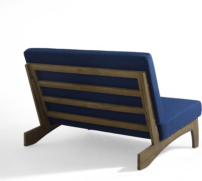 Outdoor Furniture Patio Couch, Weather Resistant Patio Loveseat Sofa Couch with Removable Cushion, Teak Wood Frame for Porch & Backyard Seating - Navy