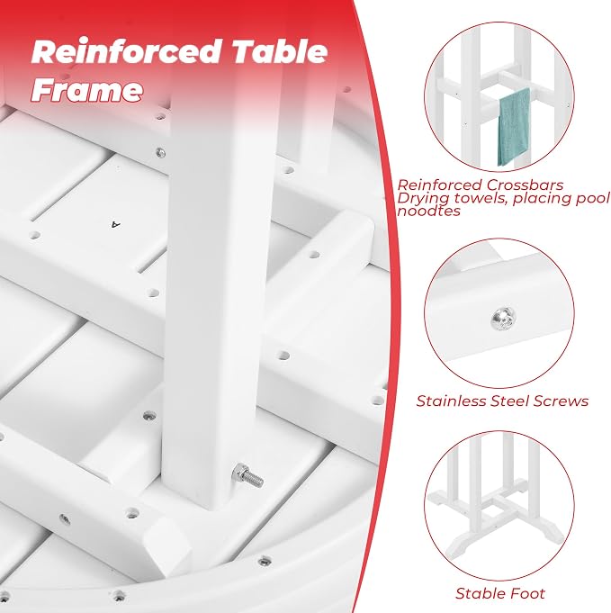 Costaelm Outdoor Bar Table, 37" Counter Height Round Patio Cocktail Bar Table, Patio Bar Table 3-Pieces Set Bistro Dining Table Pub Table for Front Porch Deck, Backyard, Garden, White