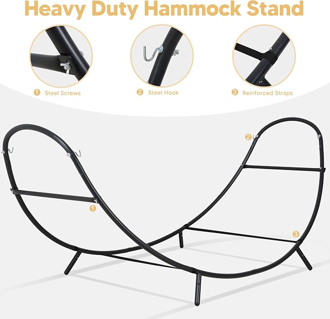 SUNCREAT Hammocks for Outside with Stand, Porch Hammock and Stand, 475 lbs Capacity, Patent Pending, Rainbow