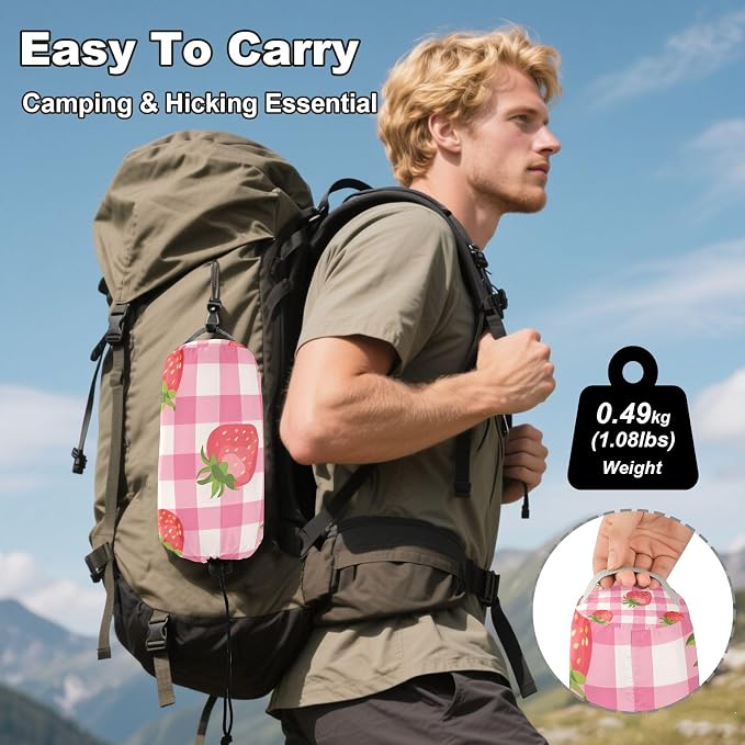 Camping Hammock Outdoor Hammocks for Outside Strawberry Pink Checkered Beach Trees Portable Lightweight with Pockets Tree Straps Indoor