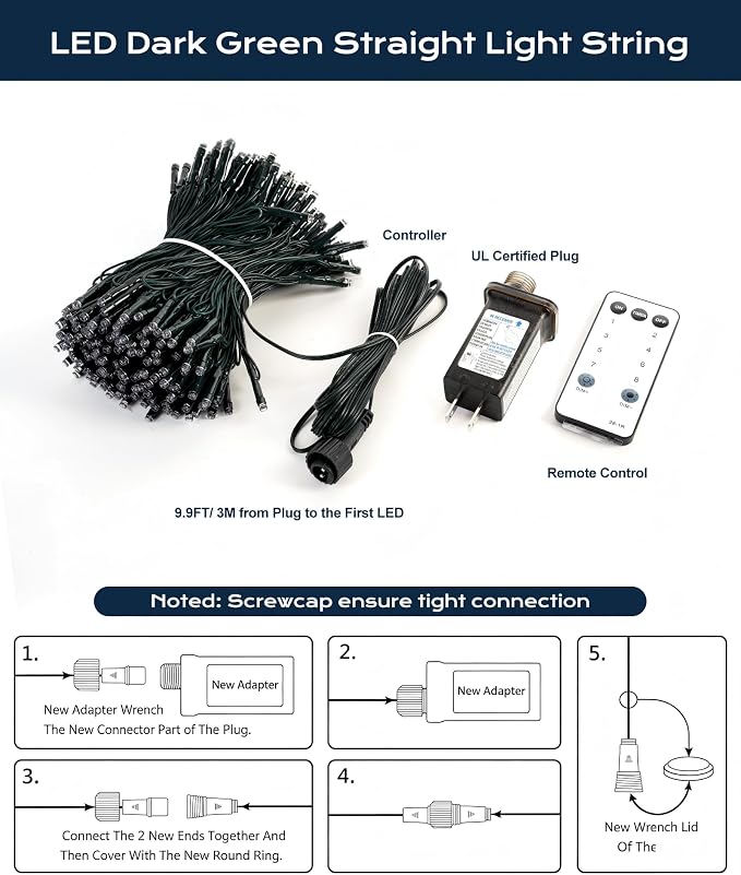 33ft 100 LED Warm White Christmas Fairy String Lights, Remote | 8 modes with timer function; perfect for indoor or outdoor house, bedroom & room aesthetic decoration or holiday party decor.