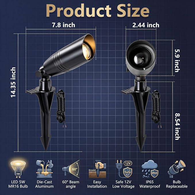 Low Voltage Landscape Lighting,Outdoor Spotlights 12V Uplights | IP65 Waterproof,Die-cast Aluminum,200°Adjustable,Without MR16 Bulb,Heavy Duty Spot Light for Tree Garden Yard Pathway,1Pack