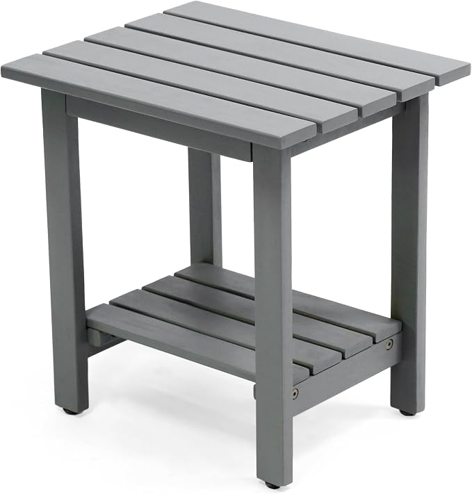 JONATHAN Y Kellie 16" Modern Gray Acacia Wood Outdoor Side Table with 2-Tier Storage, Weather-Resistant Rectangular Slatted End Table for Patio, Garden, Deck, and Porch END6001G