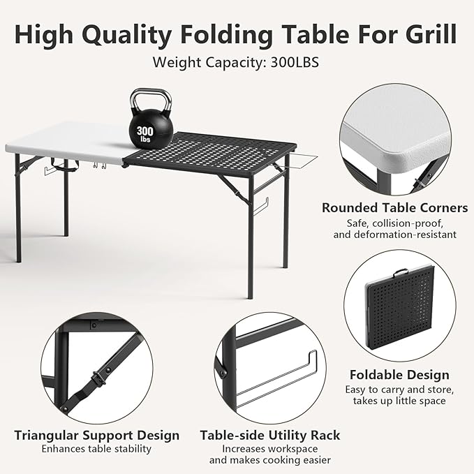 Folding Table and Chair Sets for Picnic Camping, 5ft Folding Table with 4 Pack Folding Chair Portable Outdoor Table and Chair Set Foldable Chair for Patio, Garden, Party, Wedding